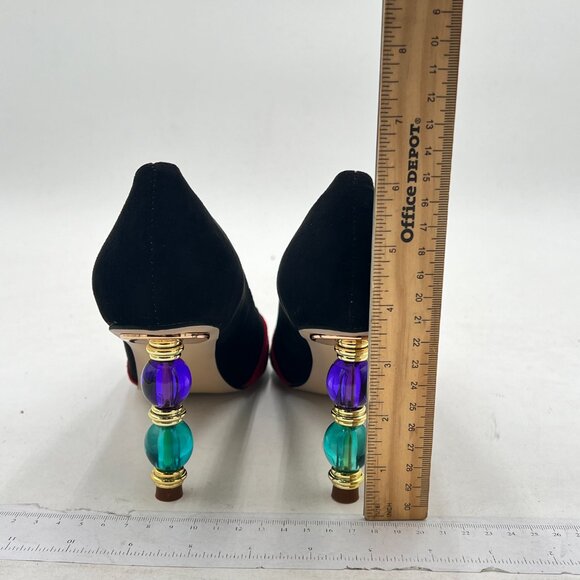 XYD Black Wave Pointed Toe Slip On Party Pumps Jewelry High Heel Rainbow Shoes - Picture 5 of 8